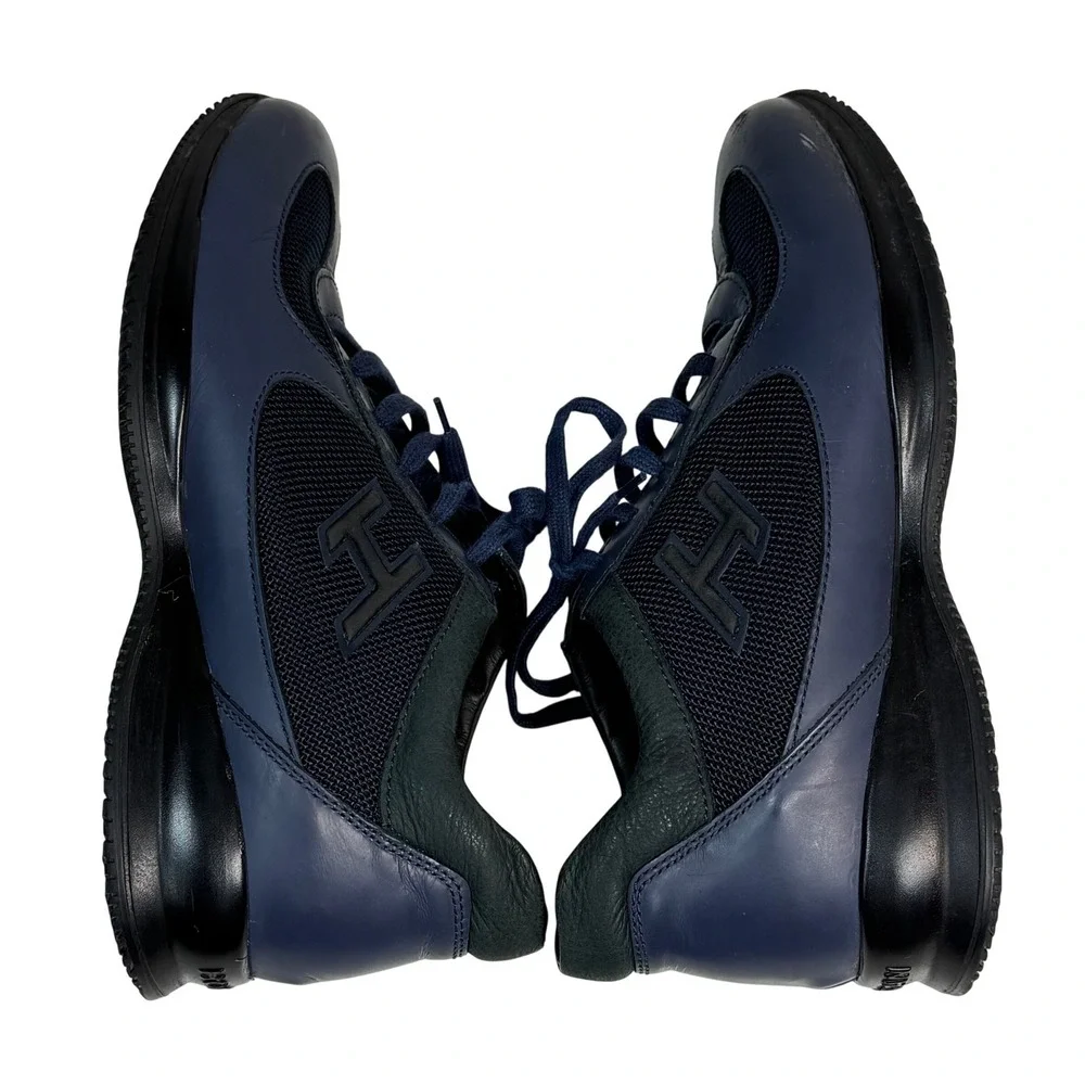 Hogan Interactive Navy Blue Leather Mesh Sneakers Mens‎ Size 7.5 Made in Italy